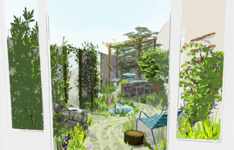 Sfeerimpressie van een groene stadstuin